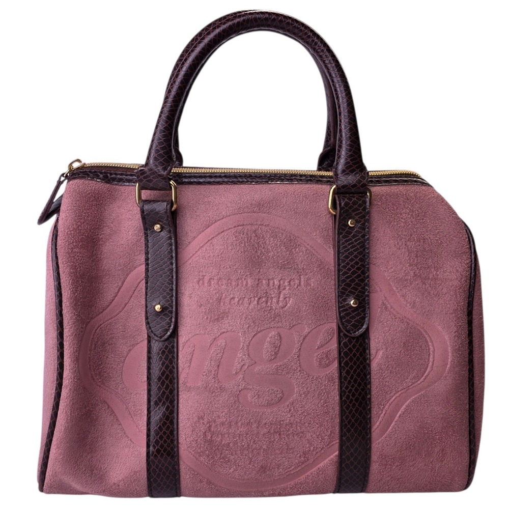 Vintage Y2K Victoria's Secret Angel Pink Faux Suede Bowler Bag Leopard Lined